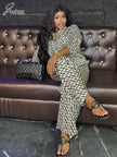 Joskaa Print 2 Piece Sets Women Hipster Lapel Full Sleeve Oversized Blouse and Wide Leg Pants Matching 2025 Y2K Streetwear