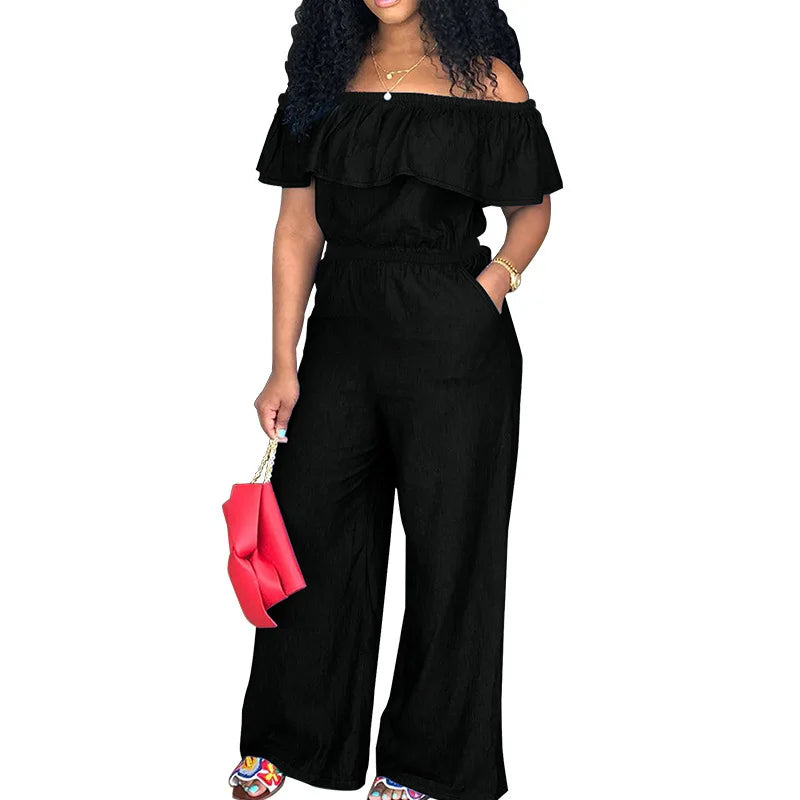 218298 Plus Size Women's Clothing 2025 Autumn New Item No Wash Denim Shawl Jumpsuit Factory