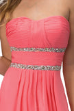 Strapless Floor Length Chiffon Dress with Sequin Detailing