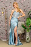 Embroidery Sequin Ruched Side Satin Mermaid Long Dress