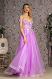 3-D Flower Emboridery Sheer Bodice Mesh A-line Long Dress