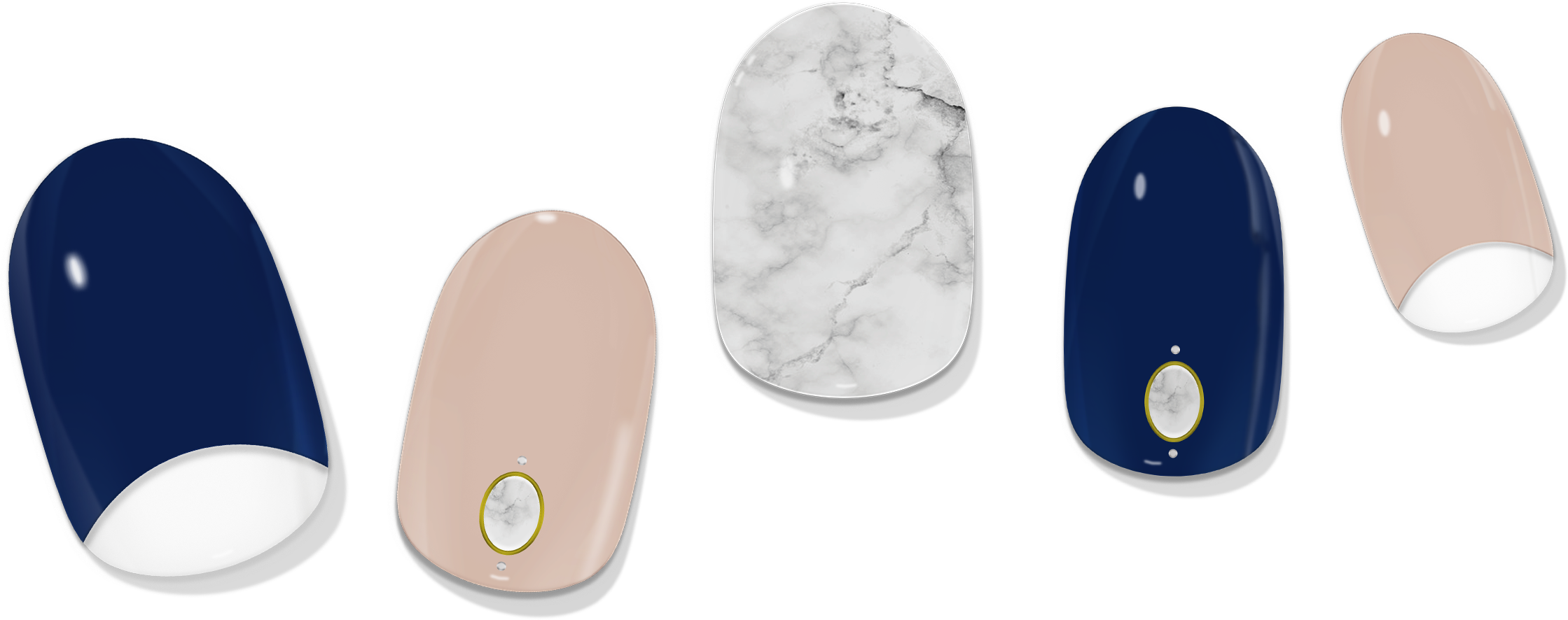 Reverse French Navy & Nude Marble Gel Nail Wrap